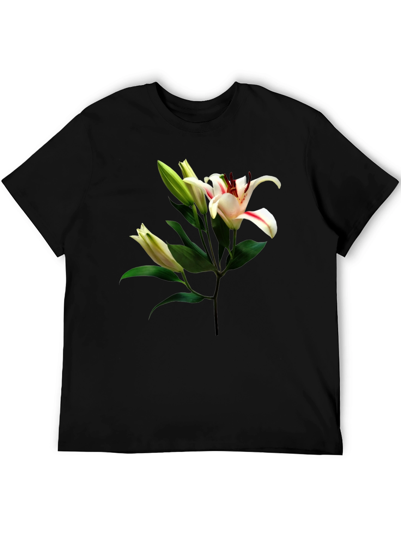 Floral Lily Print Black T-Shirt