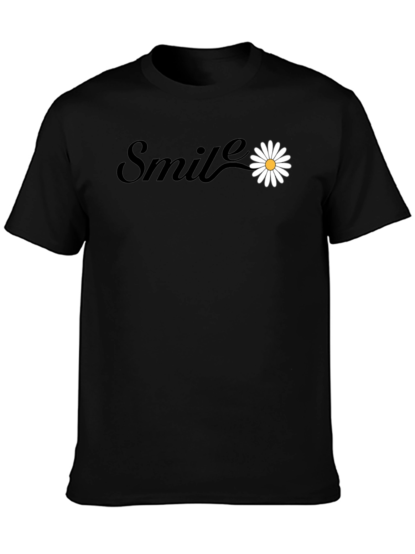 Smile Daisy Graphic Tee - Black Cotton Blend