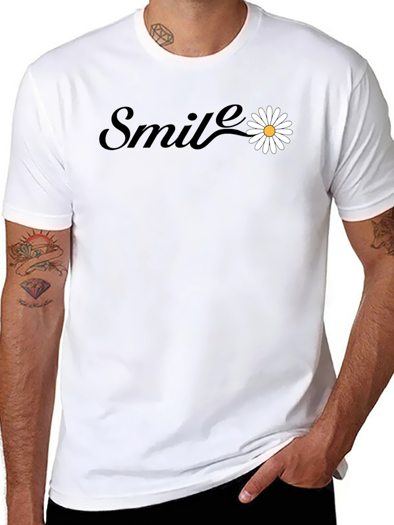 Smile Daisy Graphic Tee - Black Cotton Blend