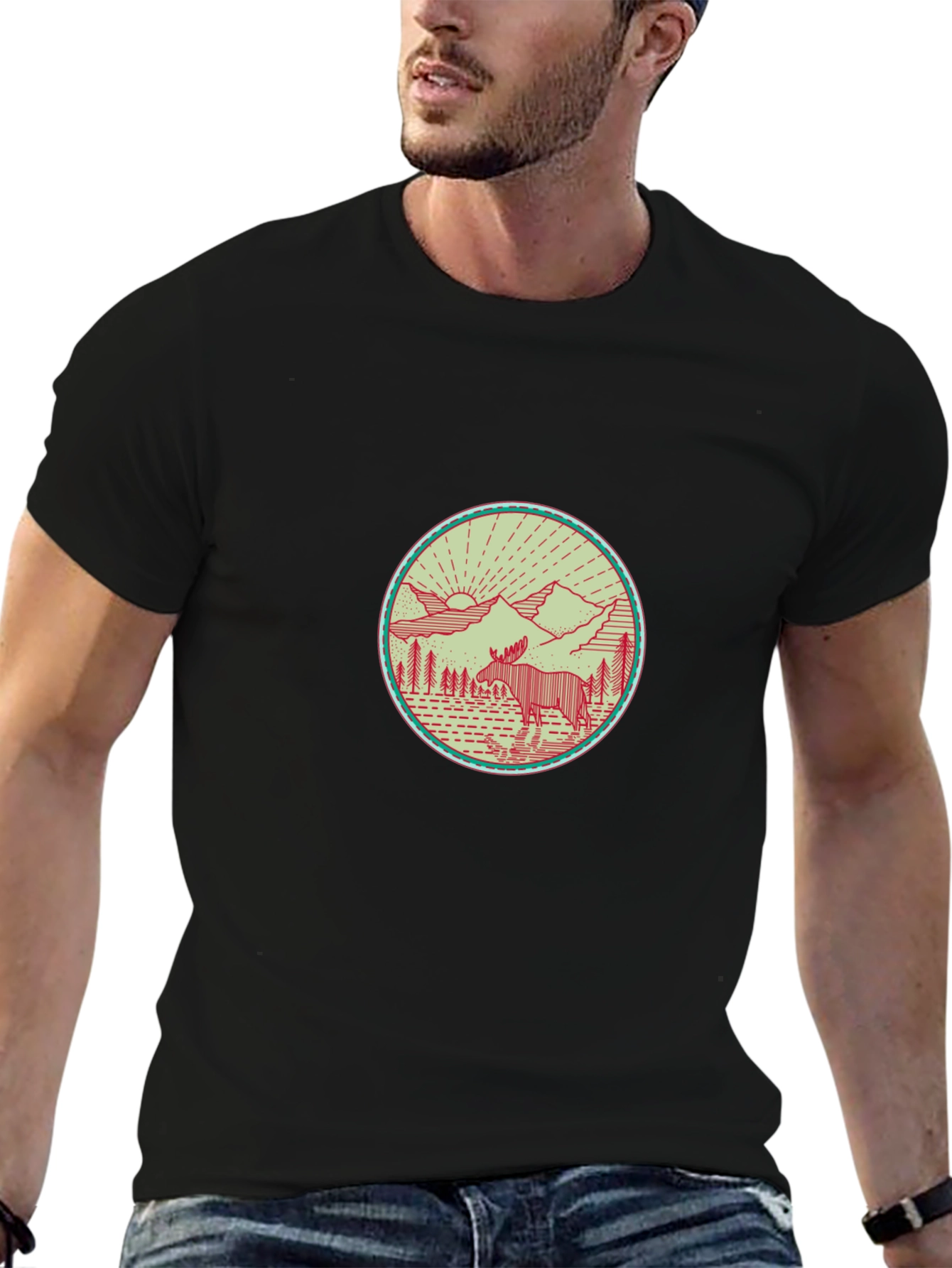 Nature Moose Graphic Tee - Black