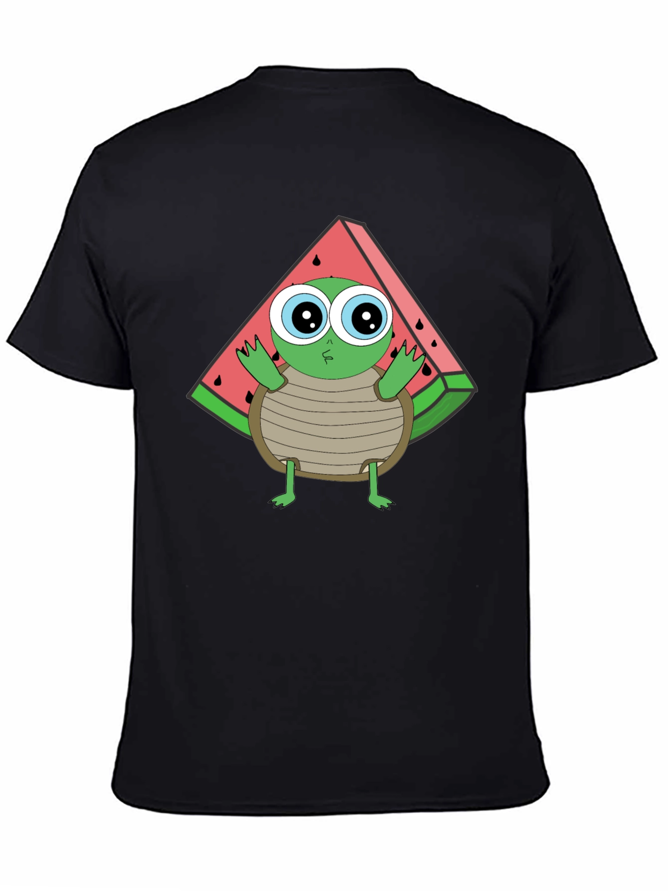 Turtle Watermelon Graphic Tee - Black Cotton T-Shirt