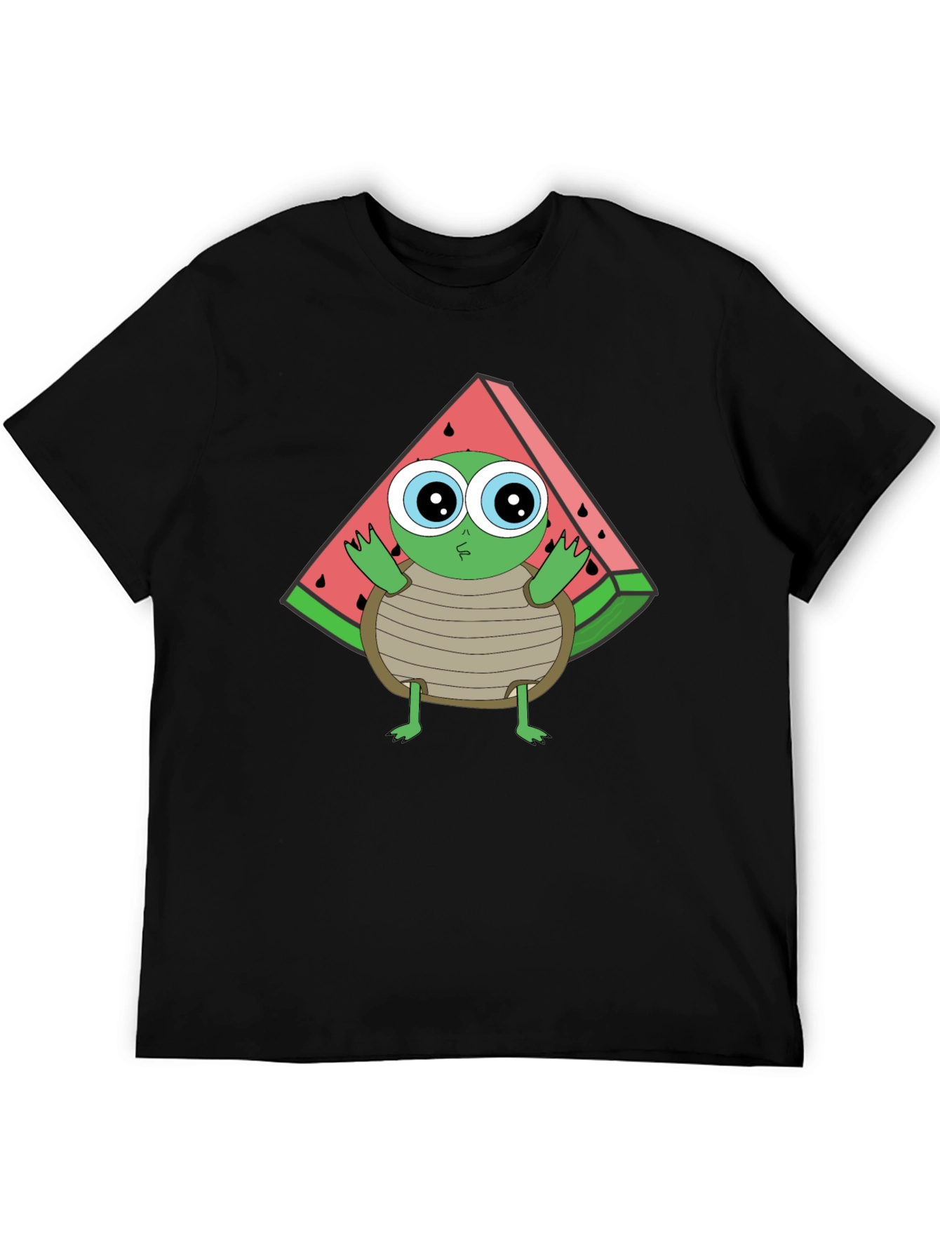 Turtle Watermelon Graphic Tee - Black Cotton T-Shirt