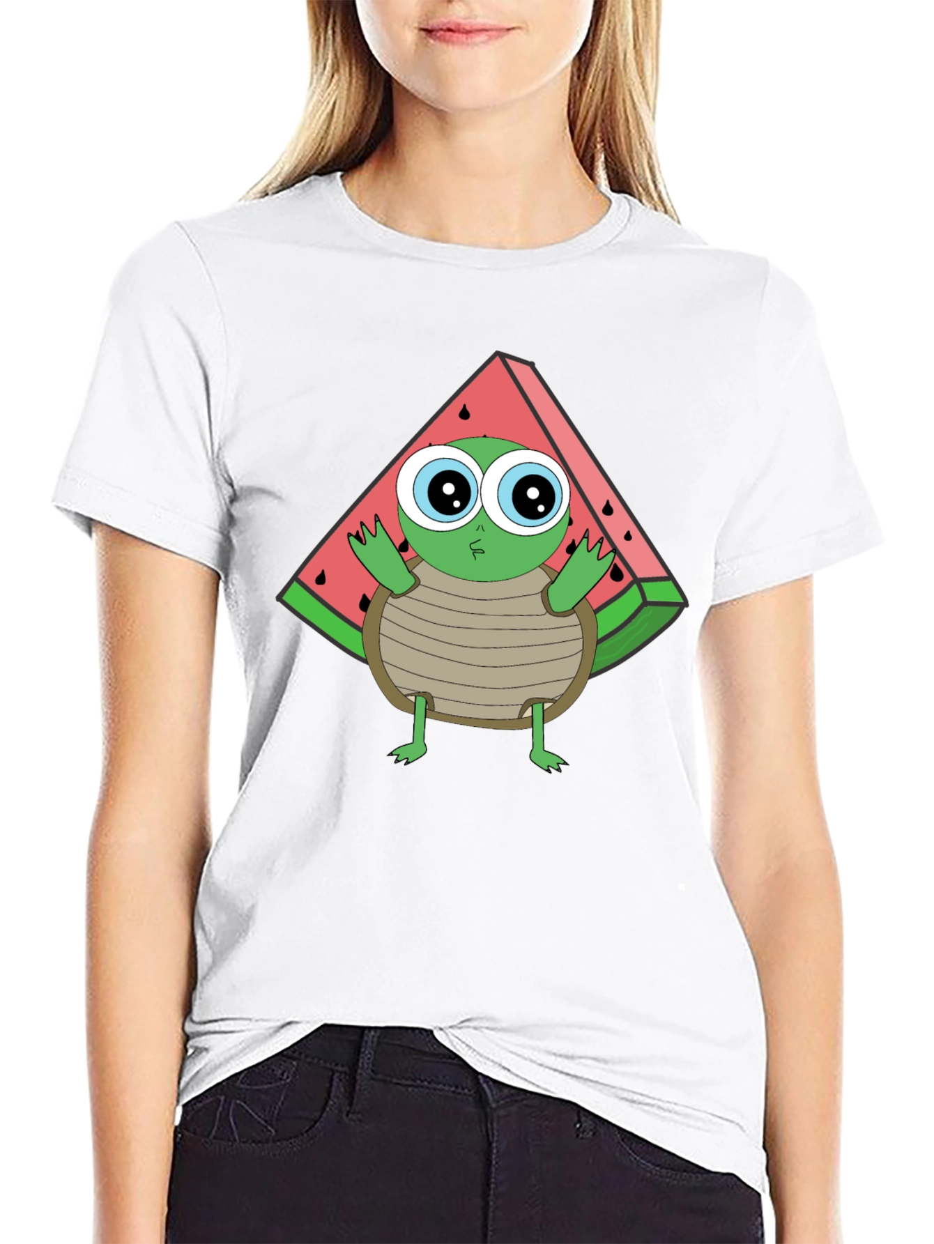Turtle Watermelon Graphic Tee - Black Cotton T-Shirt