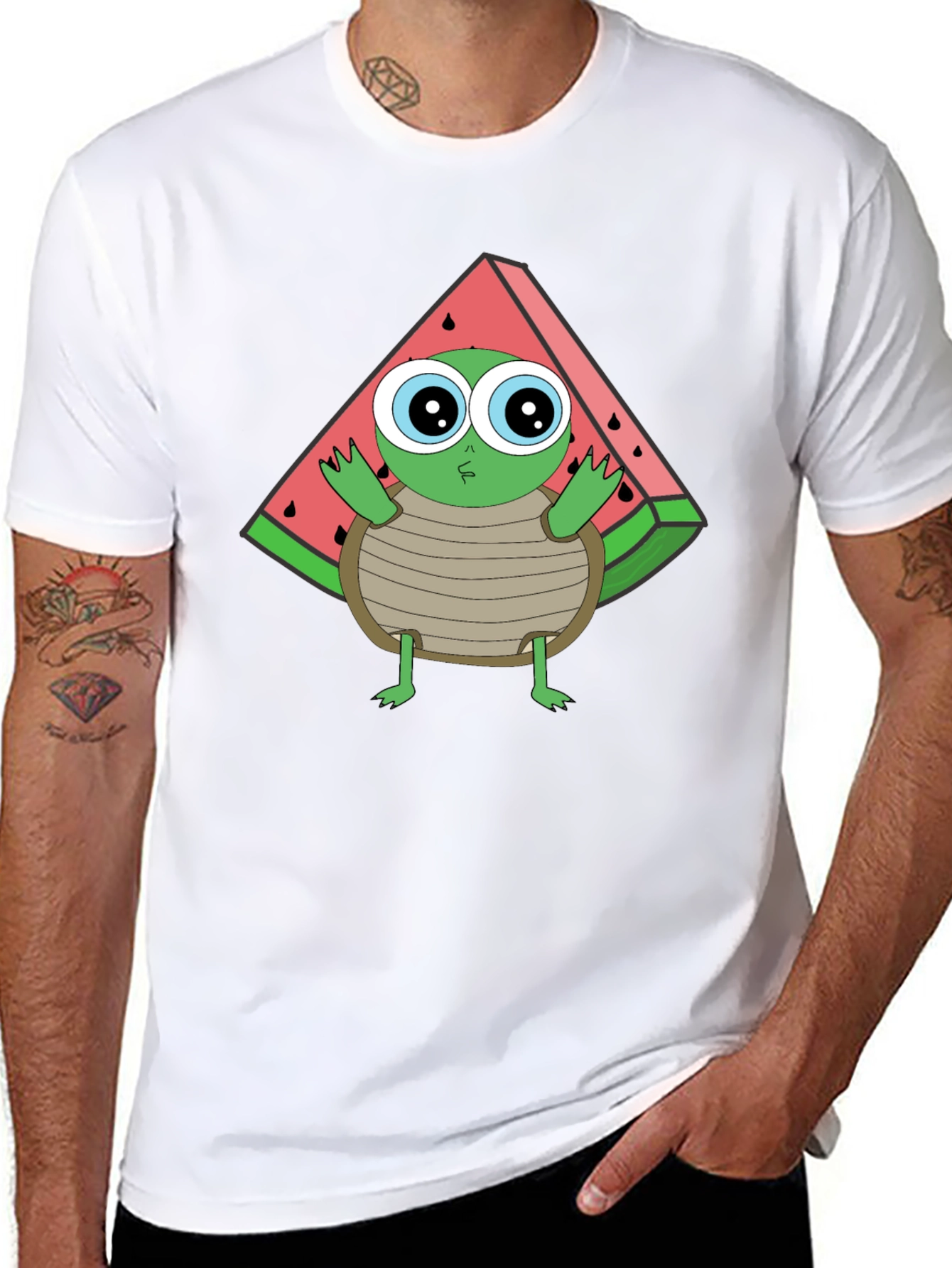 Turtle Watermelon Graphic Tee - Black Cotton T-Shirt