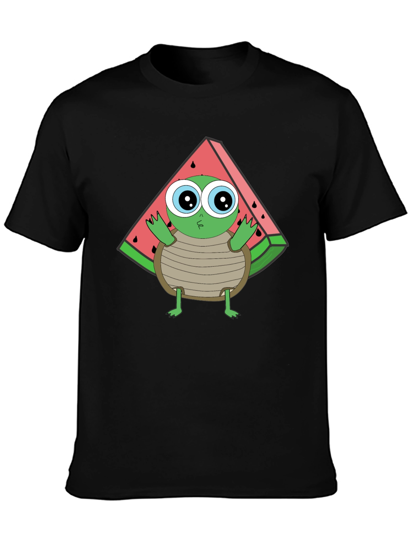 Turtle Watermelon Graphic Tee - Black Cotton T-Shirt