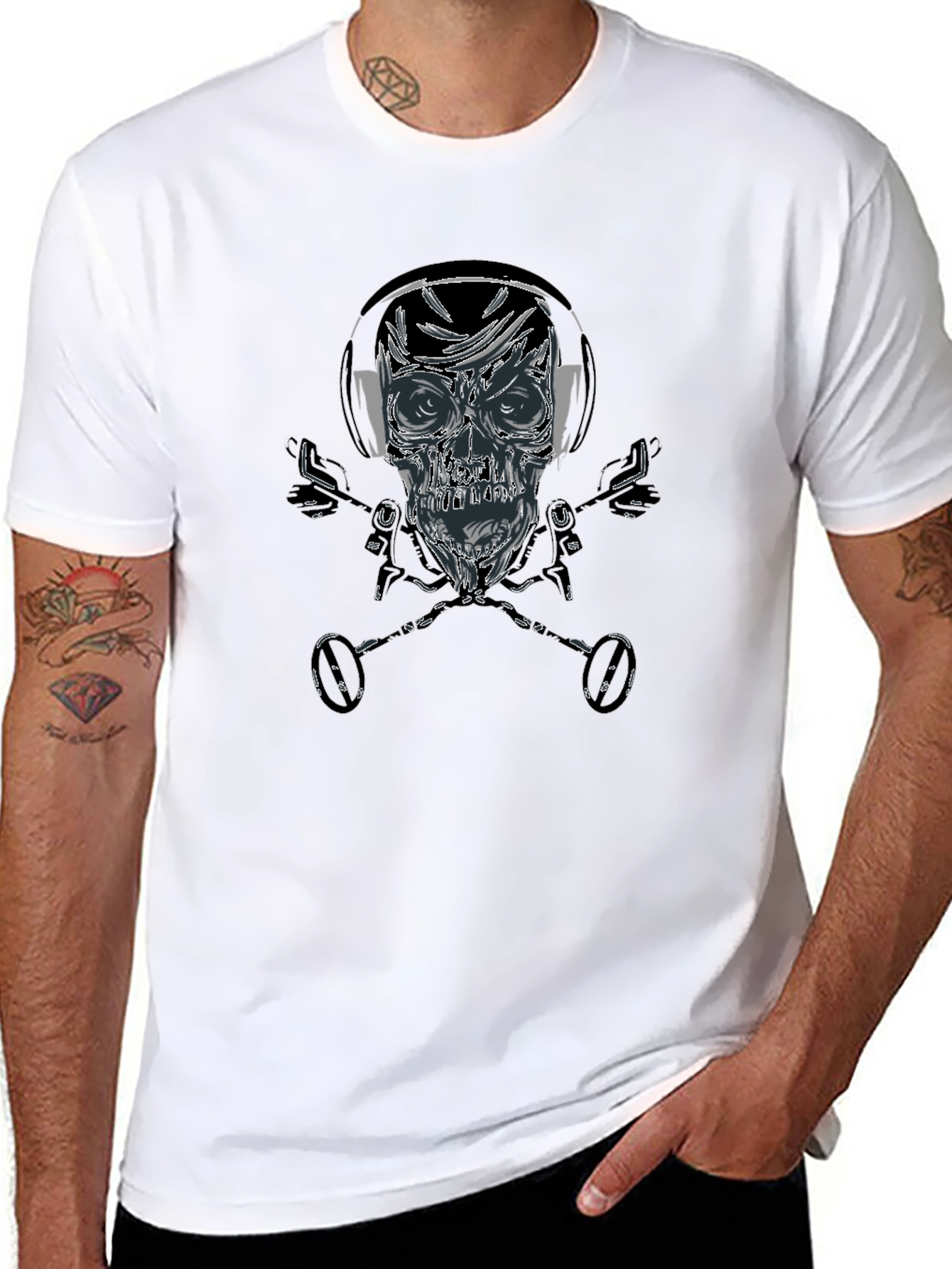 Skull & Hockey Sticks Graphic Black T-Shirt