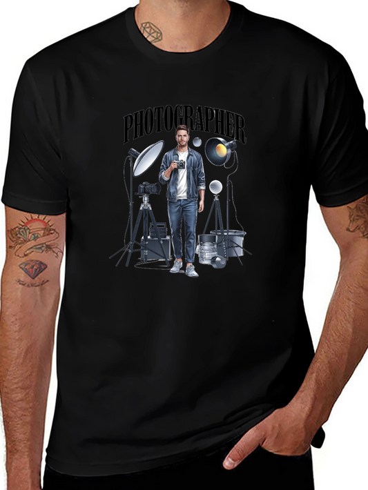 Photographer Graphic Tee - Black Crew Neck T-Shirt