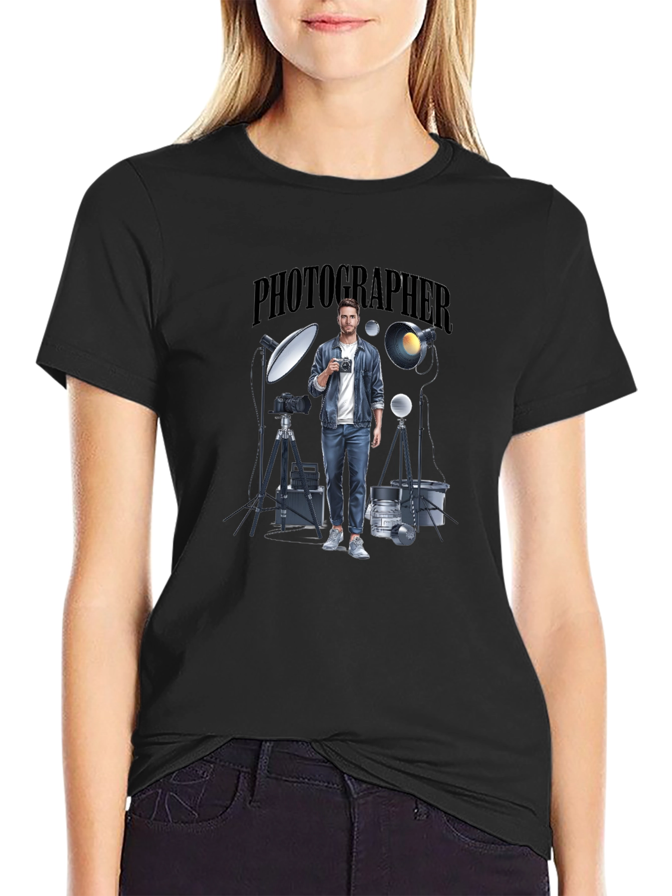 Photographer Graphic Tee - Black Crew Neck T-Shirt