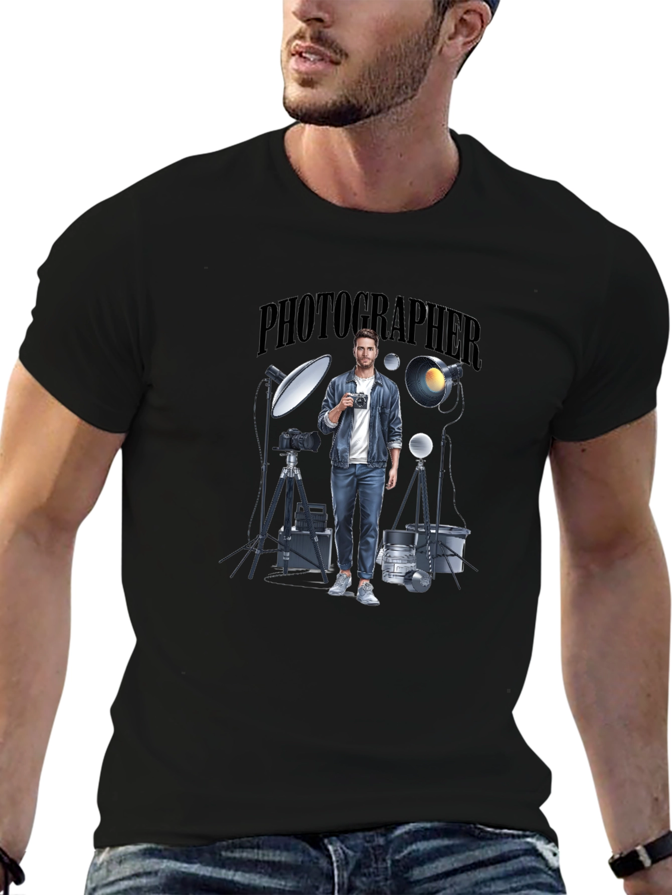 Photographer Graphic Tee - Black Crew Neck T-Shirt