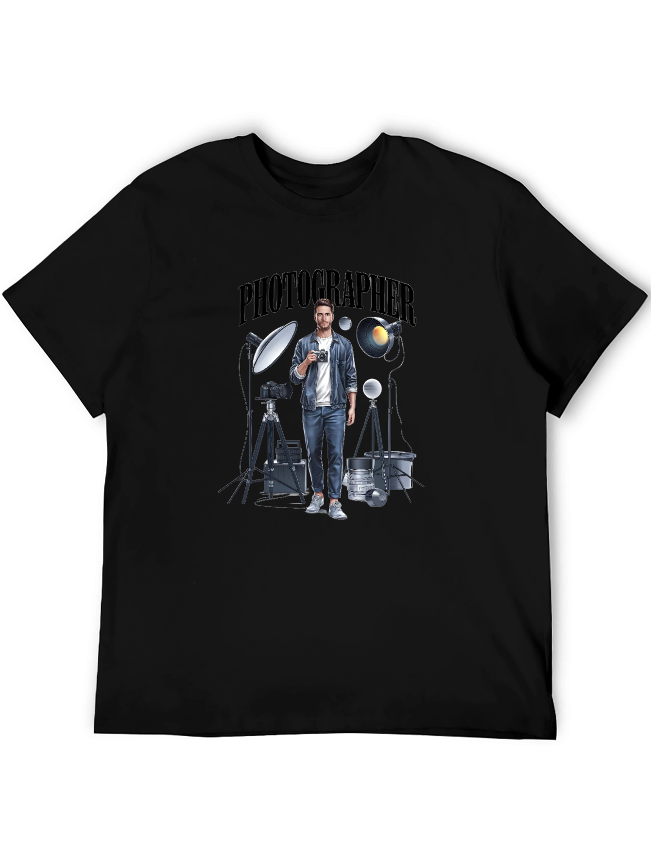 Photographer Graphic Tee - Black Crew Neck T-Shirt