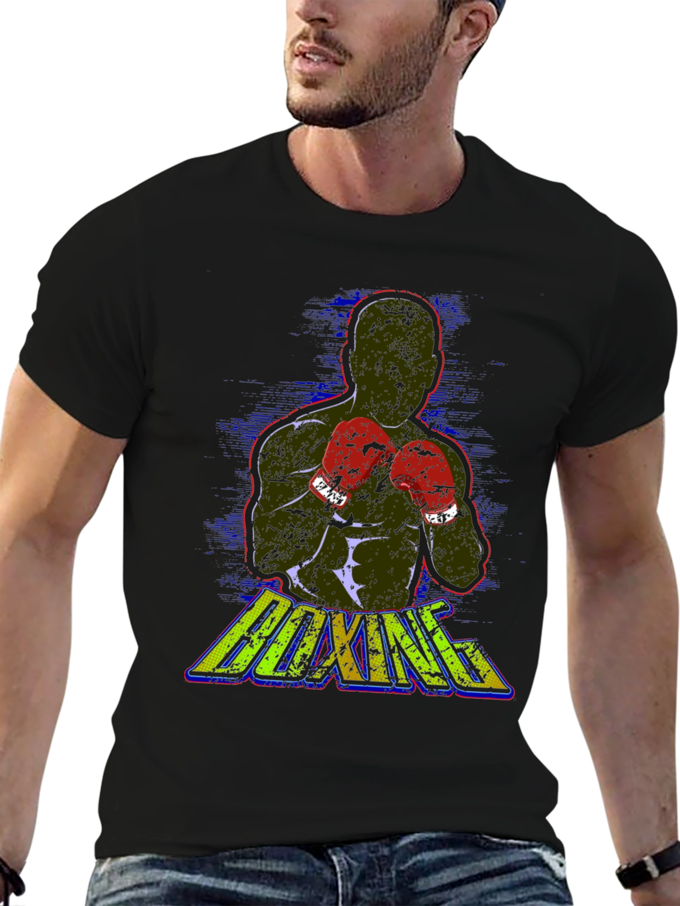 Boxing Graphic Print Crew Neck T-Shirt