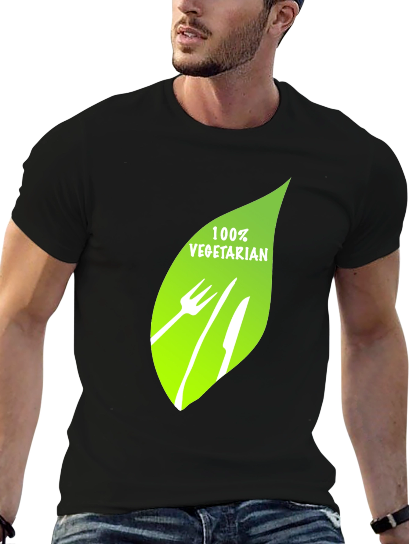 100% Vegetarian Graphic Print Black T-Shirt