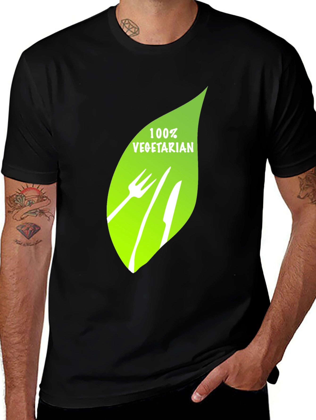 100% Vegetarian Graphic Print Black T-Shirt
