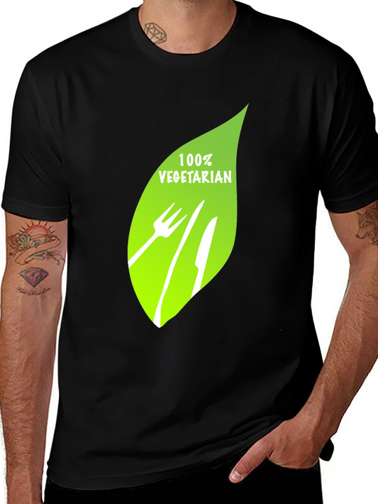 100% Vegetarian Graphic Print Black T-Shirt