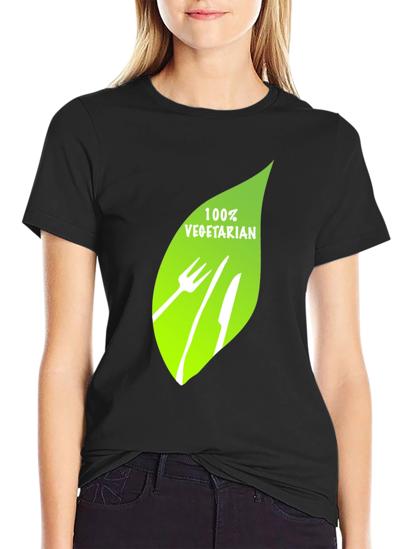 100% Vegetarian Graphic Print Black T-Shirt