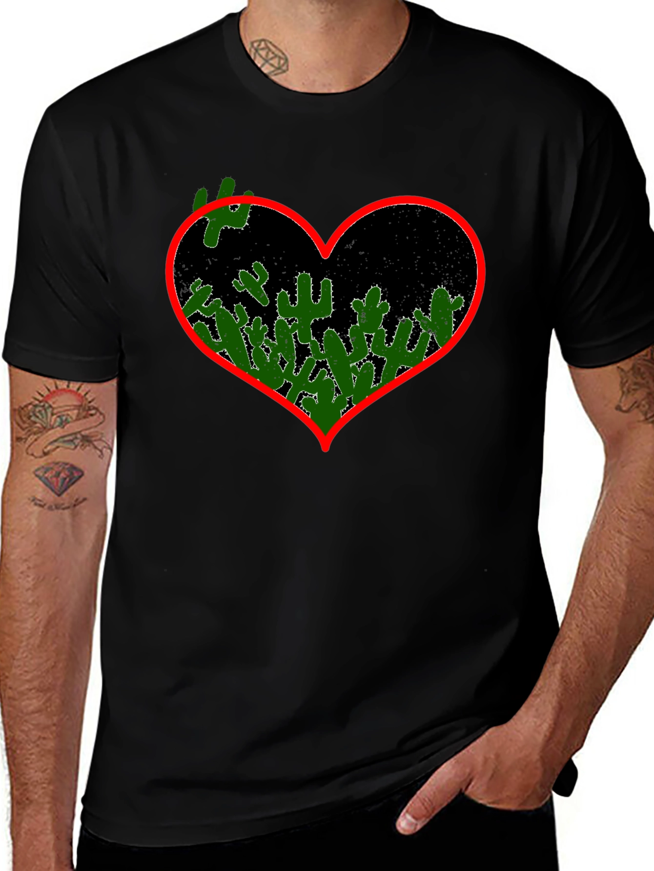 Cactus Heart Graphic Tee - Black