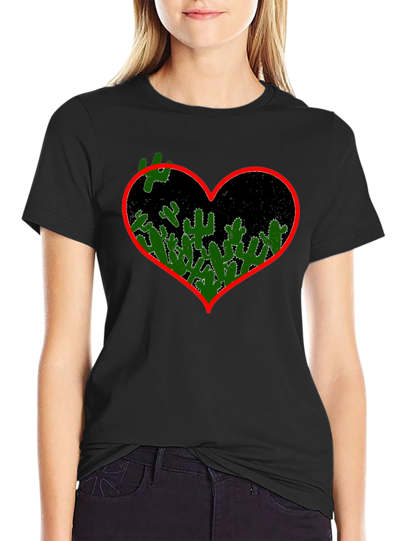 Cactus Heart Graphic Tee - Black