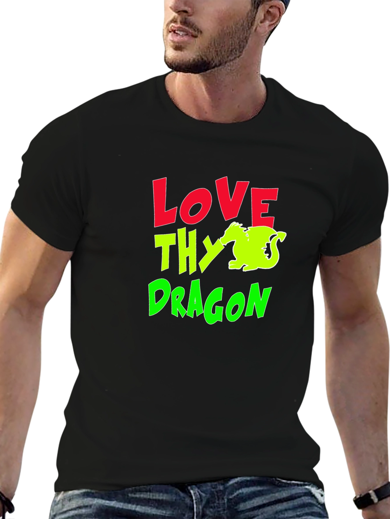 Love Thy Dragon Graphic T-Shirt - Black Cotton Tee
