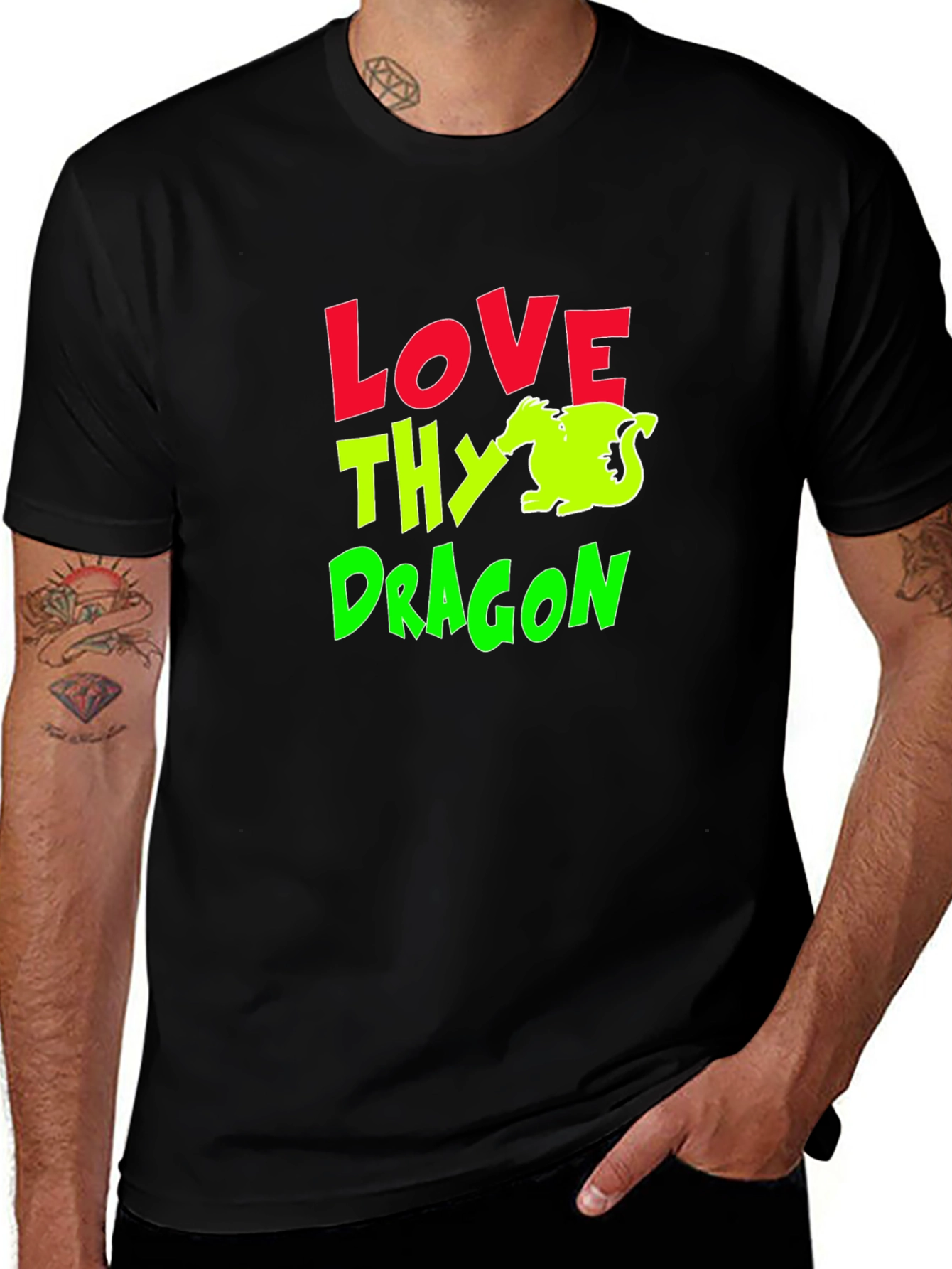 Love Thy Dragon Graphic T-Shirt - Black Cotton Tee