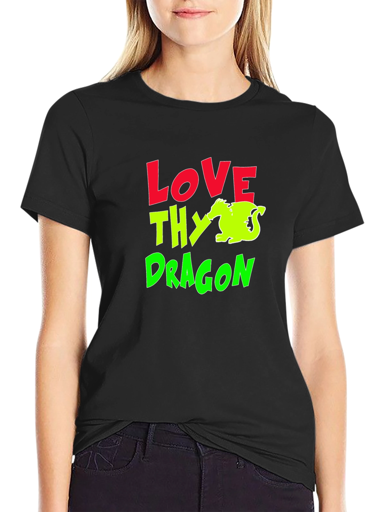 Love Thy Dragon Graphic T-Shirt - Black Cotton Tee