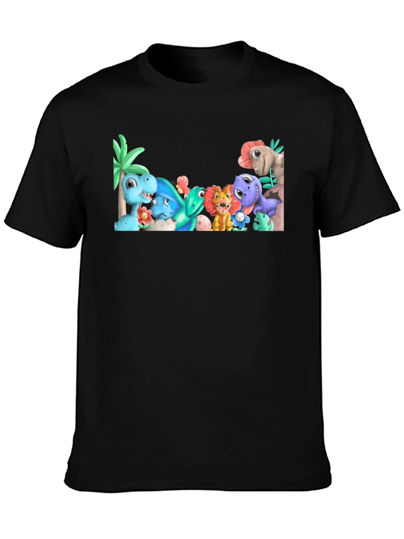Cute Cartoon Dinosaur Graphic Black T-Shirt