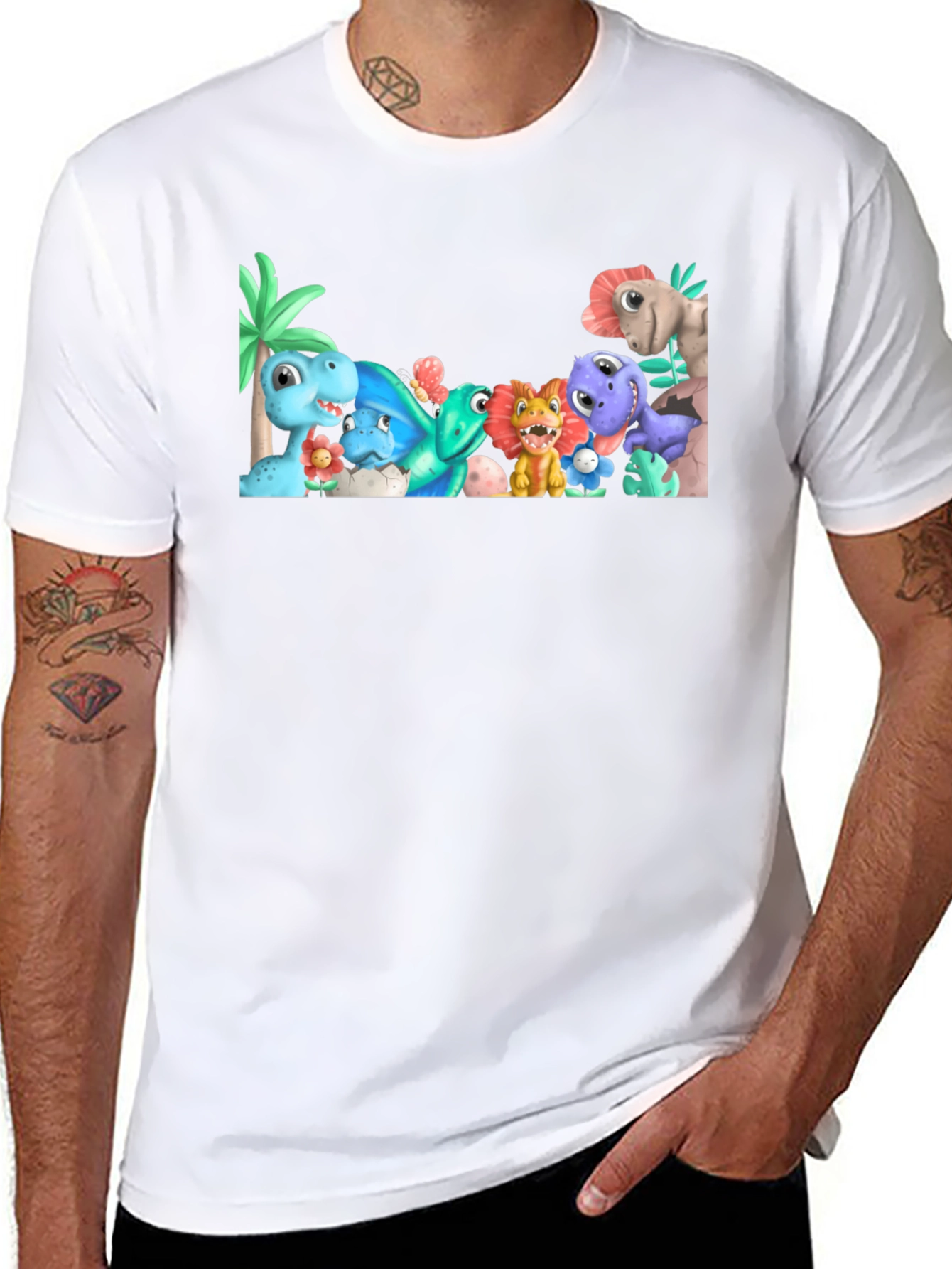 Cute Cartoon Dinosaur Graphic Black T-Shirt