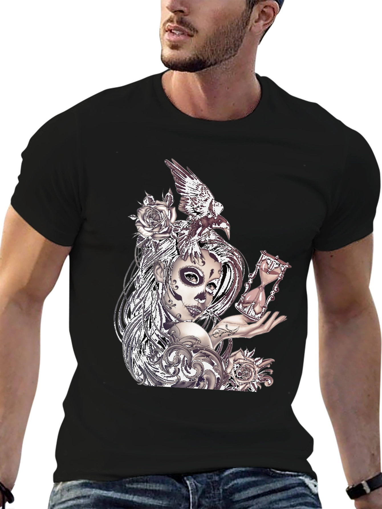 Sugar Skull Woman & Raven Graphic Tee
