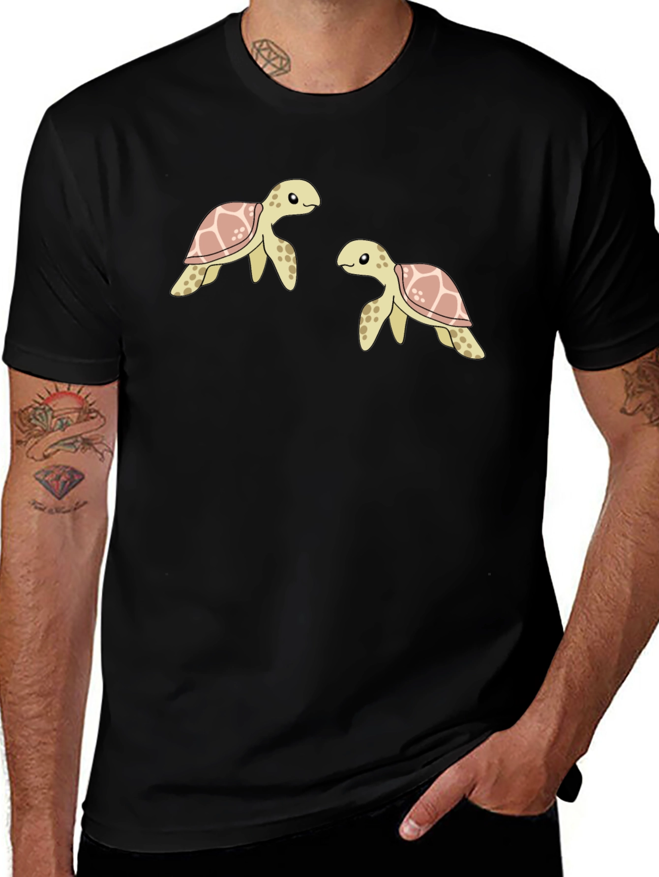 Cute Turtle Graphic Black T-Shirt