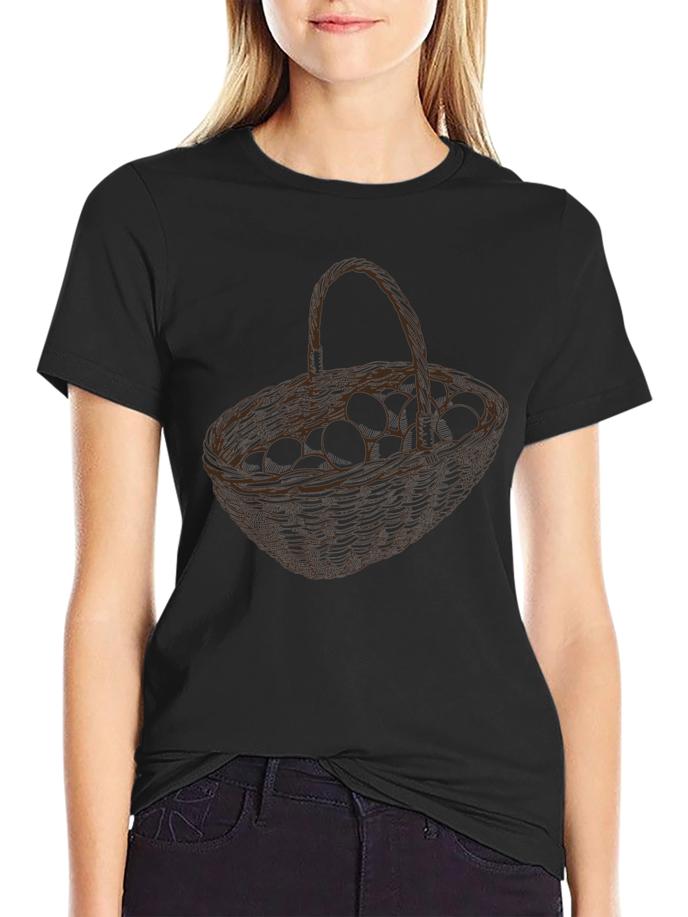 Basket of Eggs Graphic Tee - Black Cotton Blend