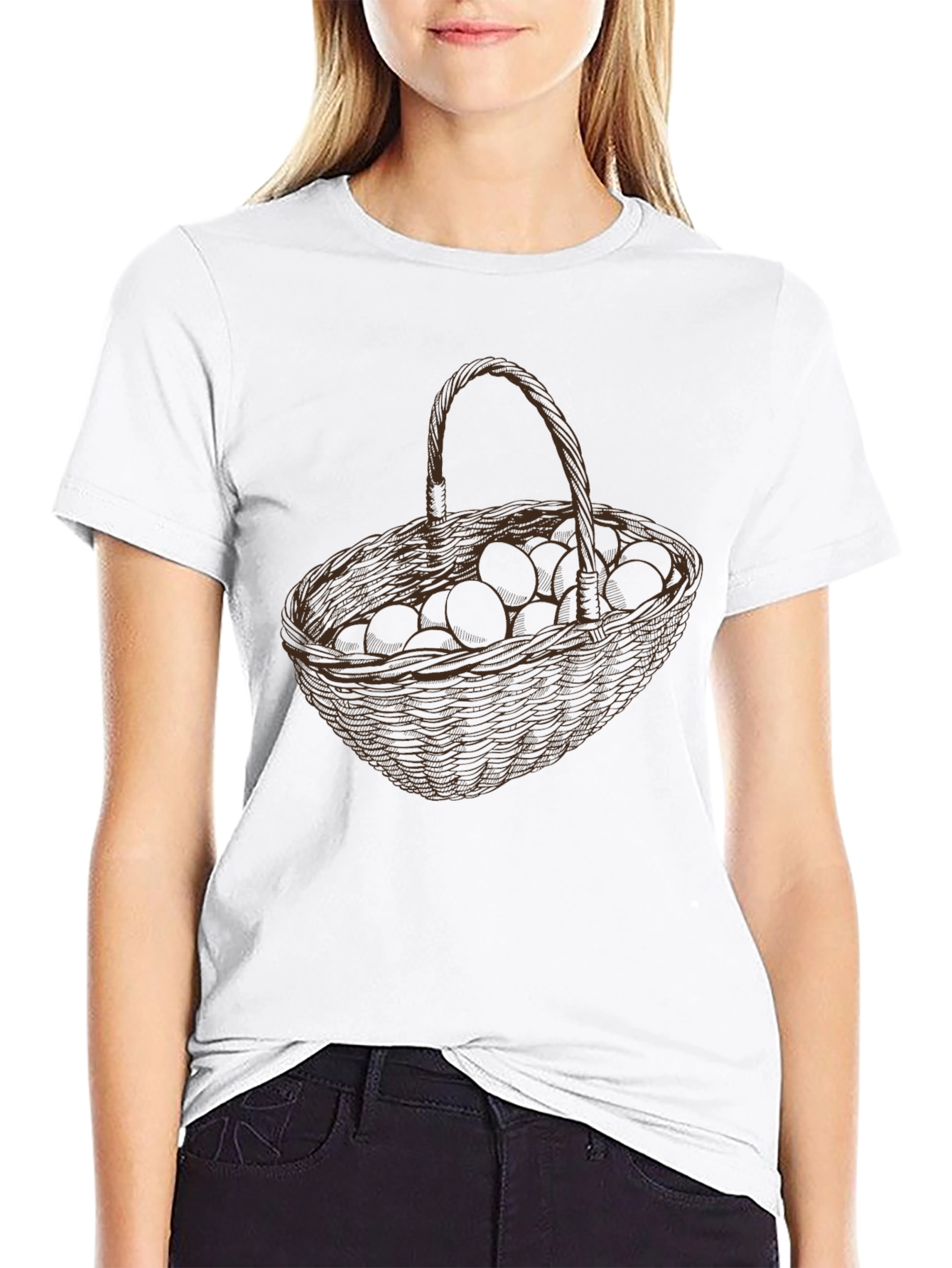 Basket of Eggs Graphic Tee - Black Cotton Blend