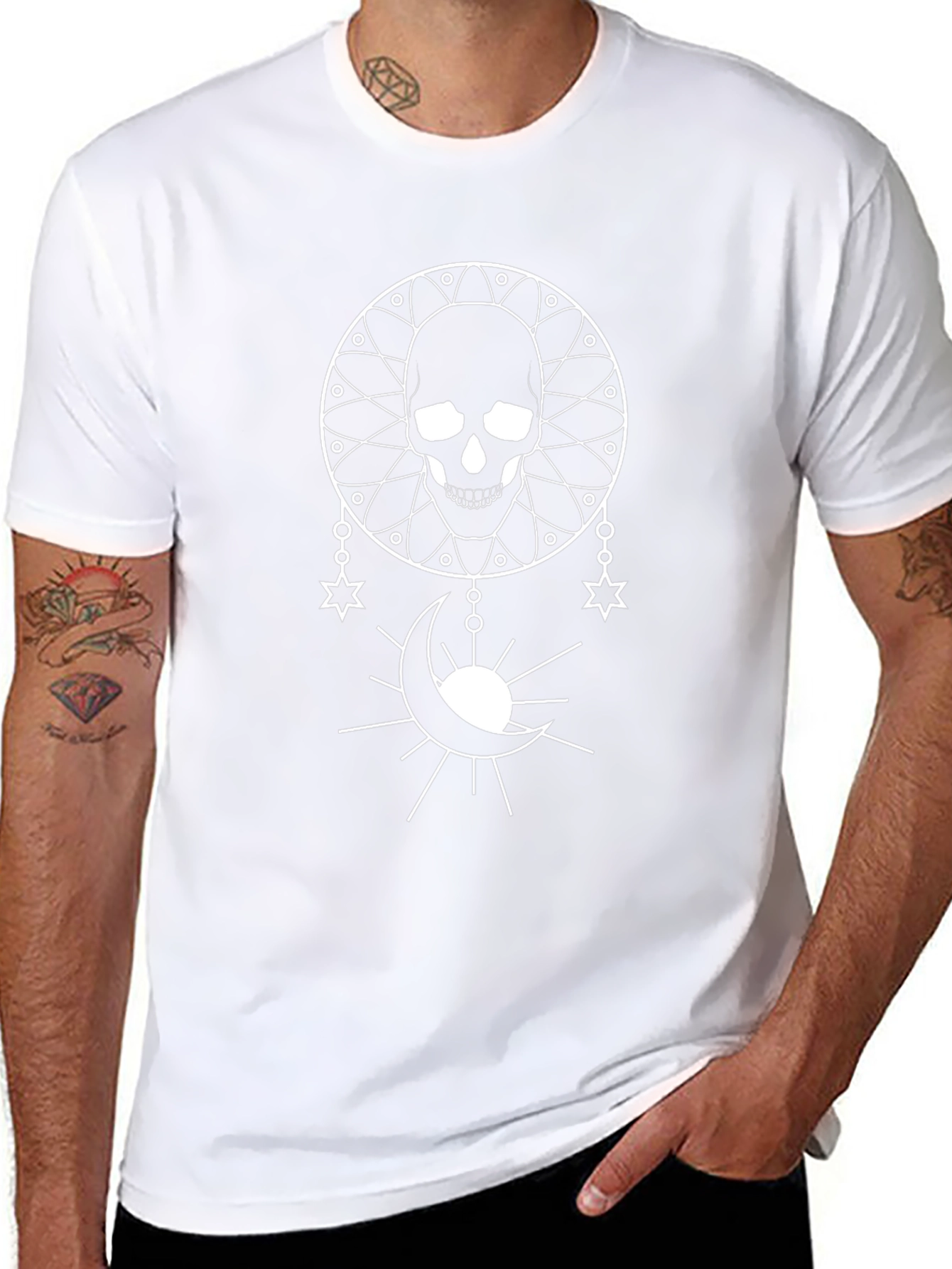 Skull & Moon Graphic Tee - Black Cotton Shirt