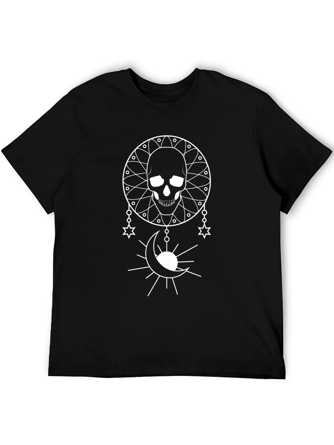 Skull & Moon Graphic Tee - Black Cotton Shirt
