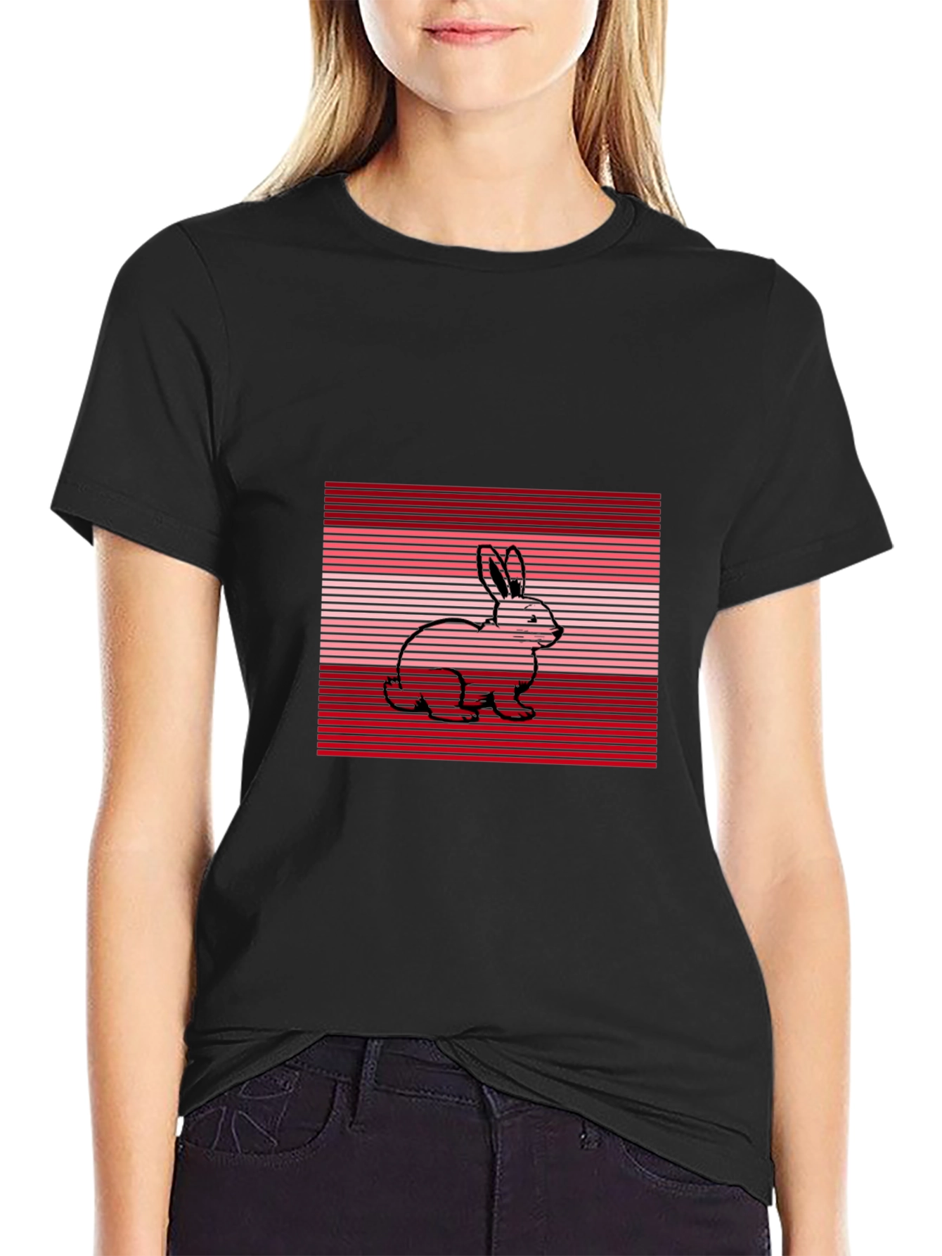 Retro Rabbit Tee - Striped Bunny Design