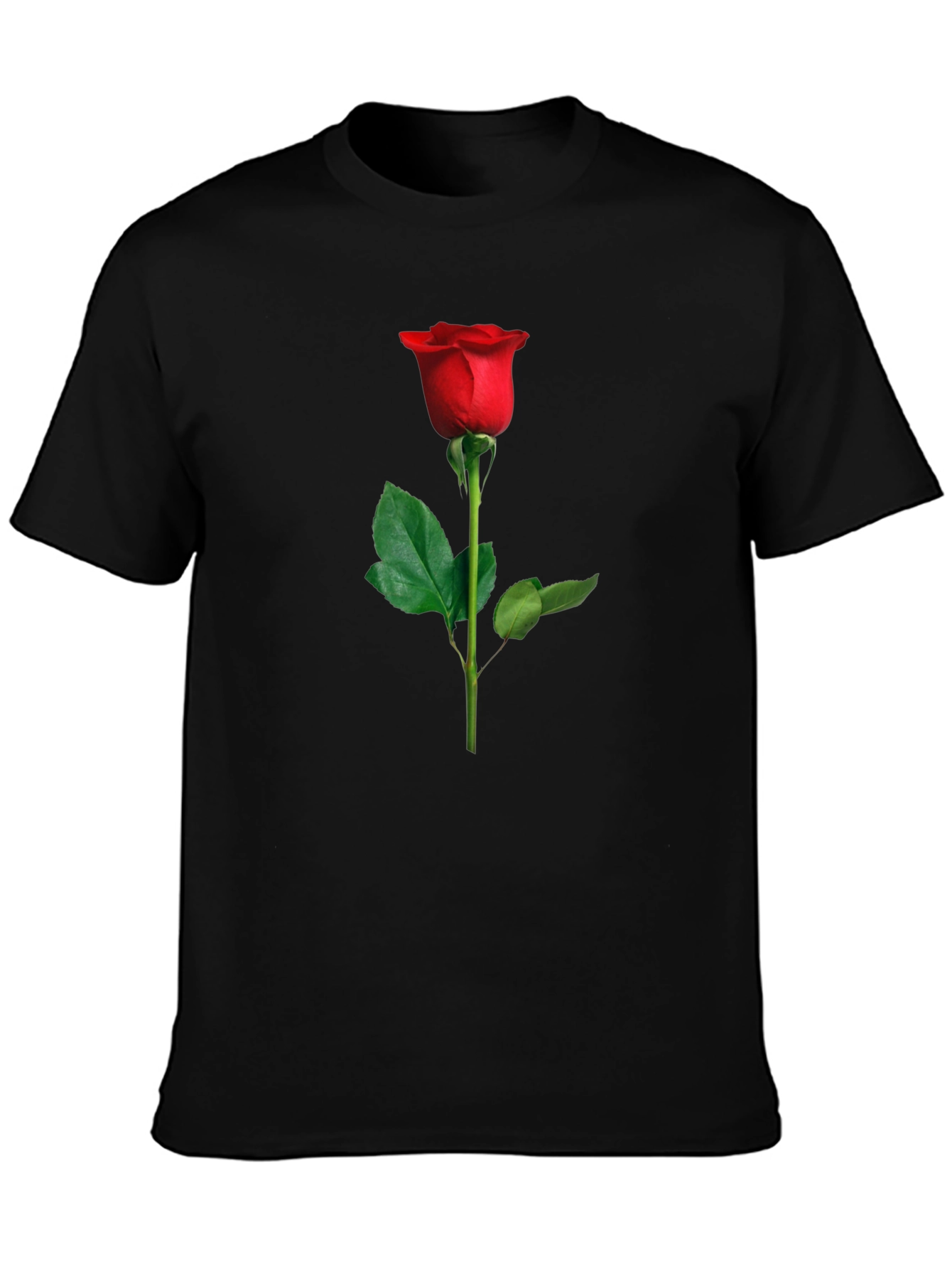 Elegant Red Rose Graphic Tee - Black Cotton