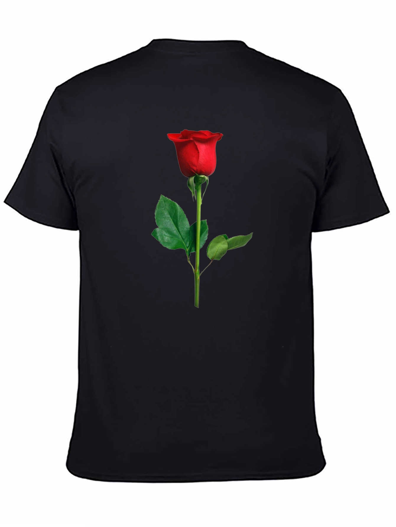 Elegant Red Rose Graphic Tee - Black Cotton