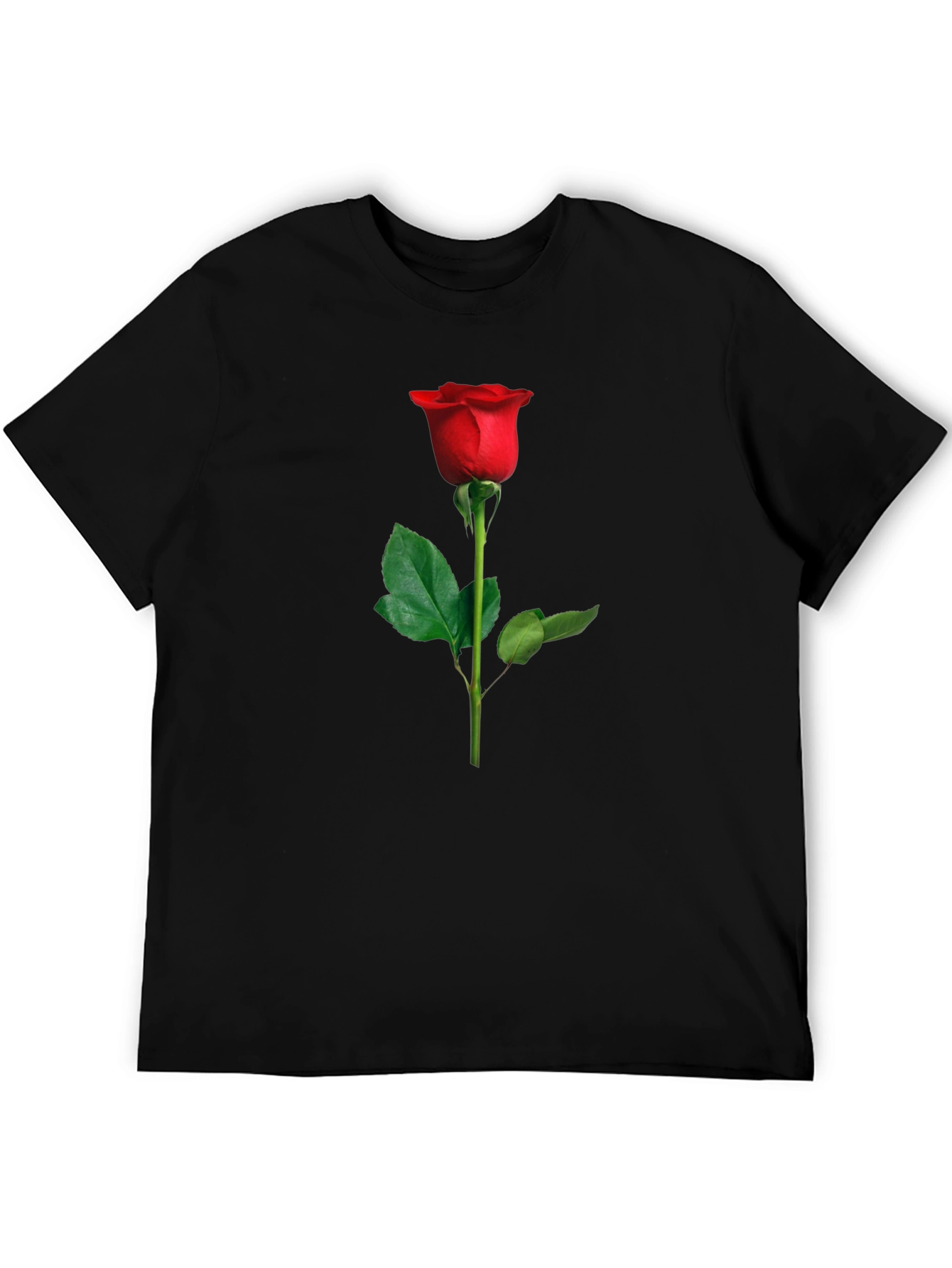 Elegant Red Rose Graphic Tee - Black Cotton