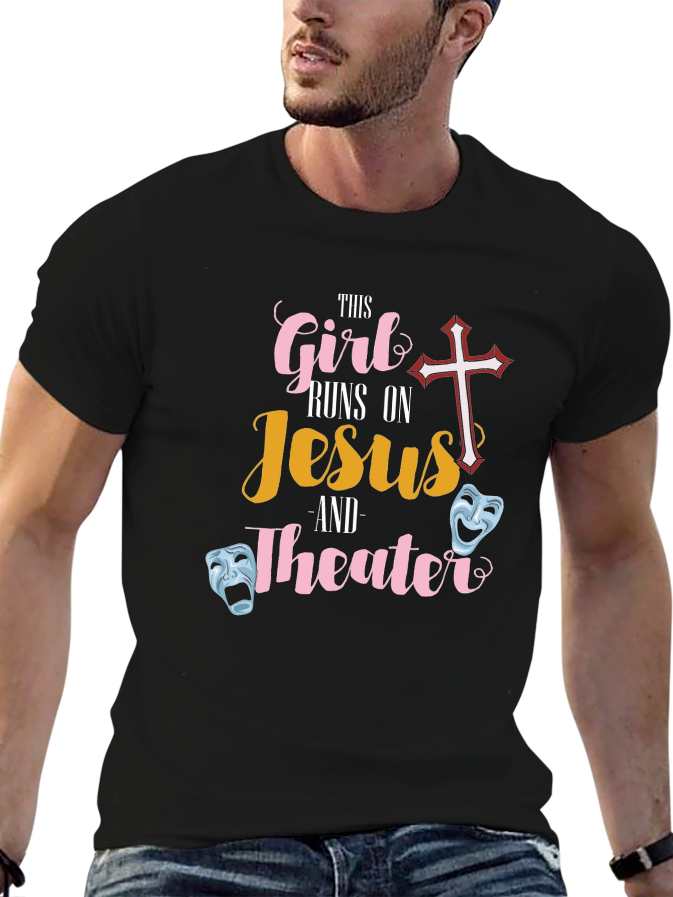 This Girl Runs on Jesus and Theater Black T-Shirt