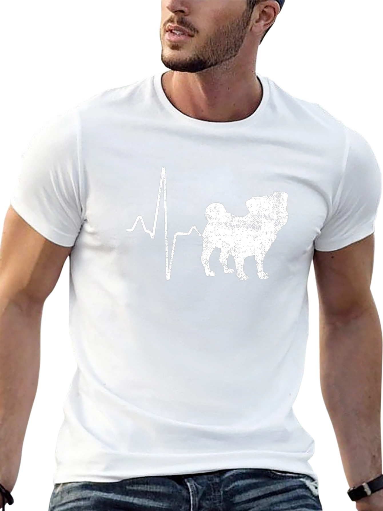Pug Heartbeat T-Shirt - Black Cotton Tee