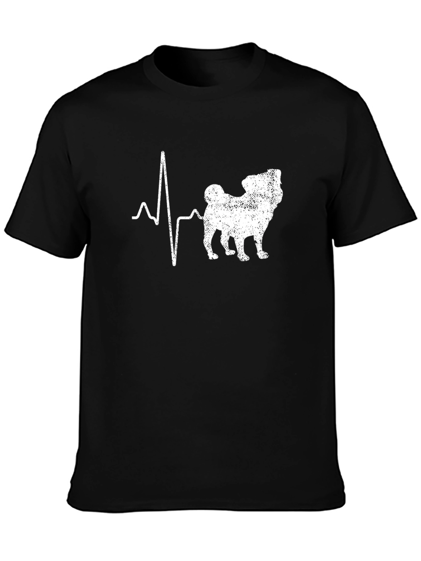 Pug Heartbeat T-Shirt - Black Cotton Tee