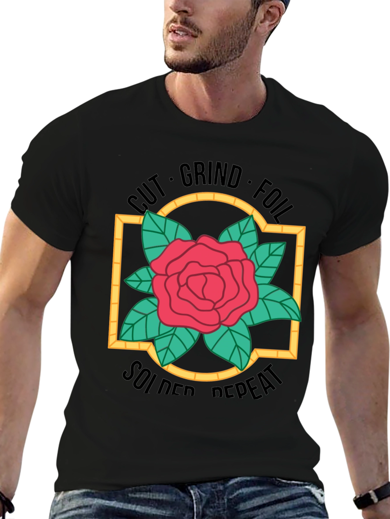 Cut Grind Foil Solder Repeat Rose T-Shirt