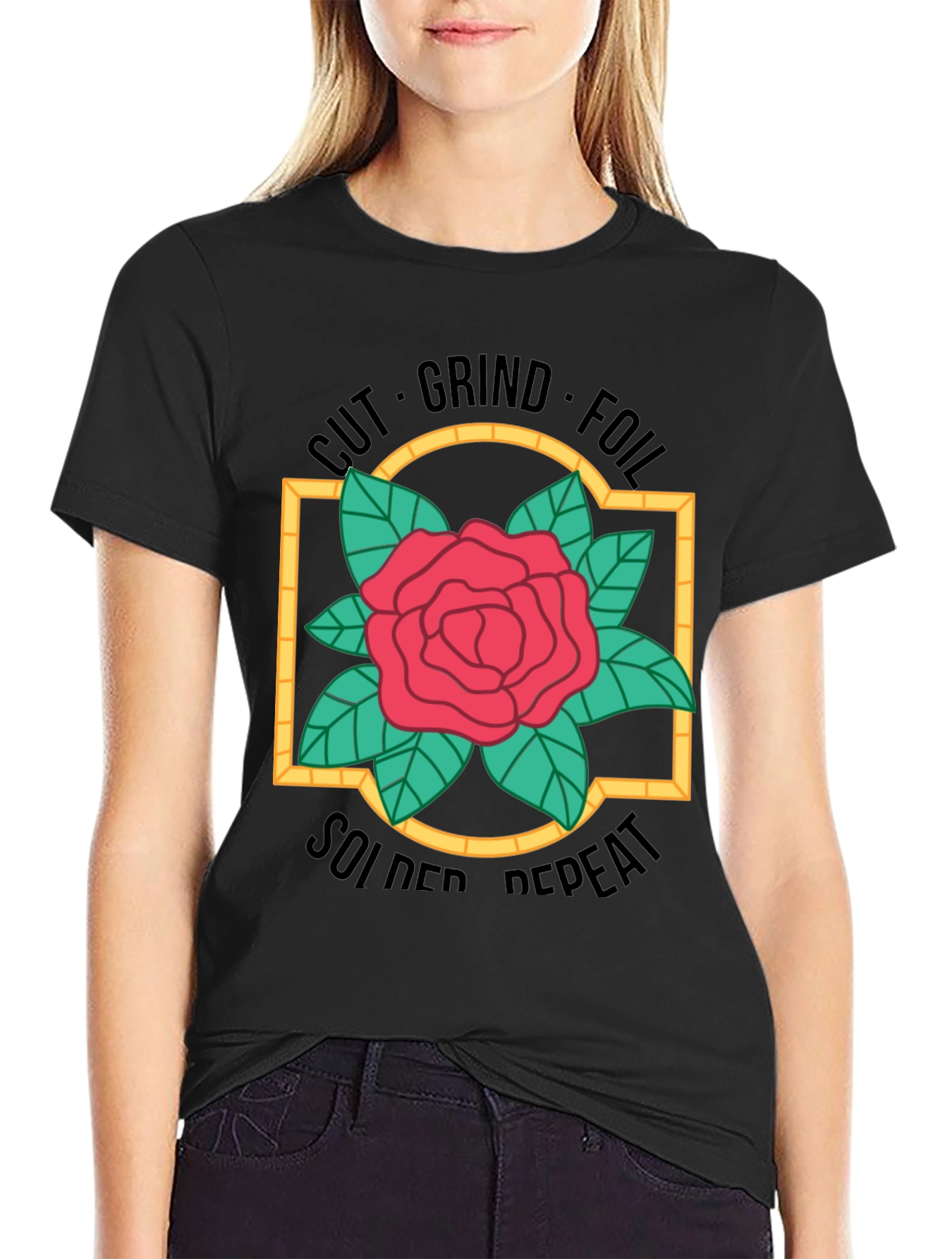 Cut Grind Foil Solder Repeat Rose T-Shirt