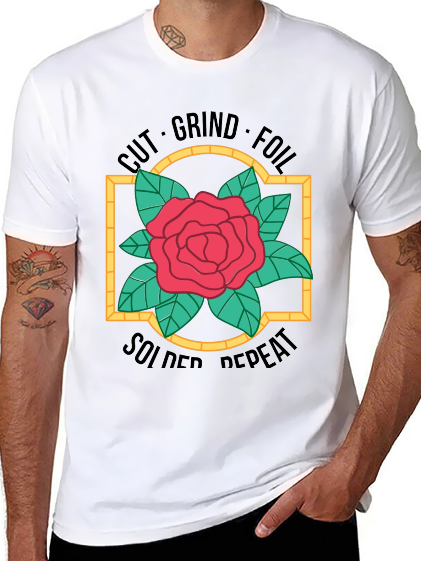 Cut Grind Foil Solder Repeat Rose T-Shirt