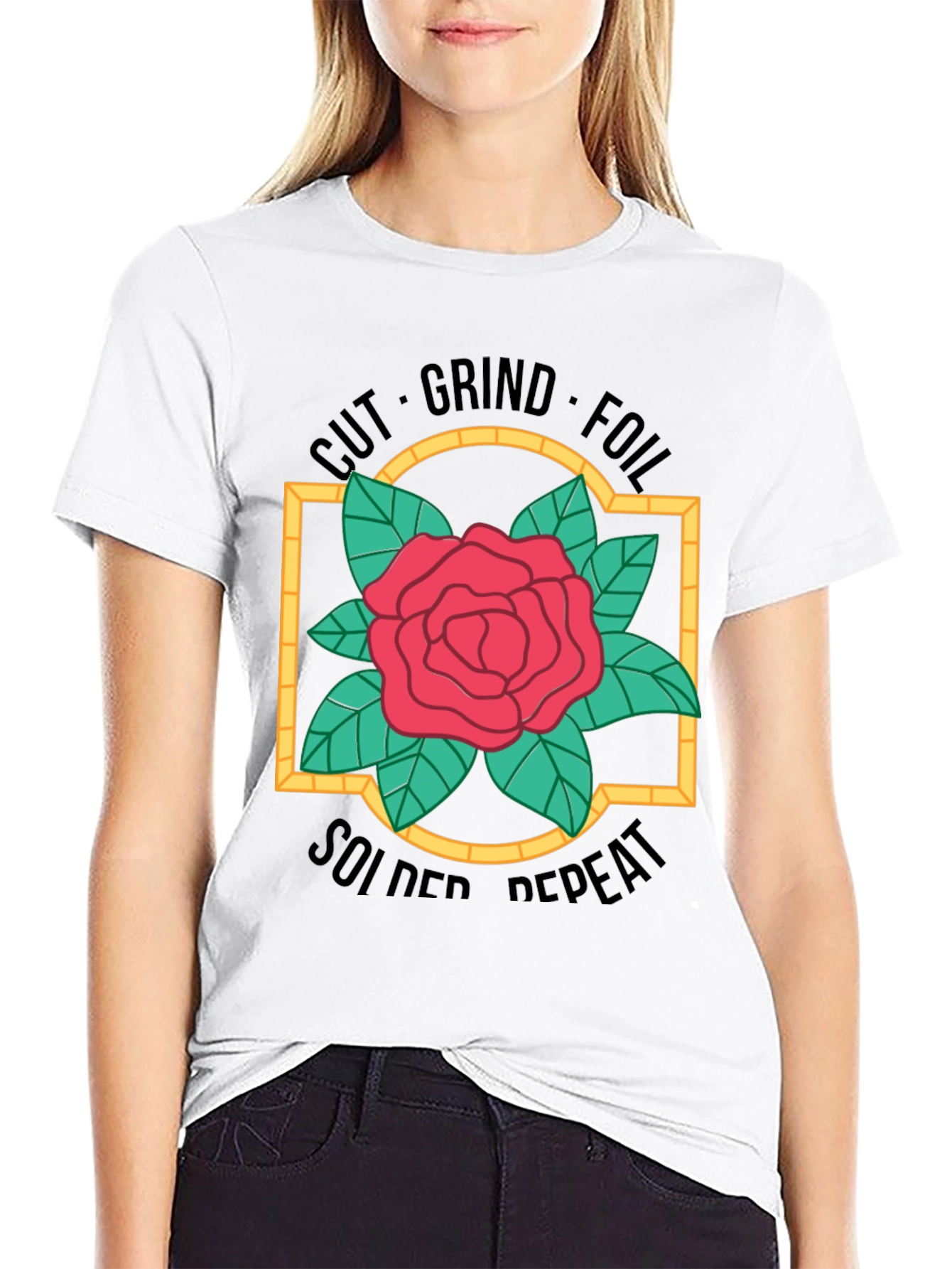 Cut Grind Foil Solder Repeat Rose T-Shirt
