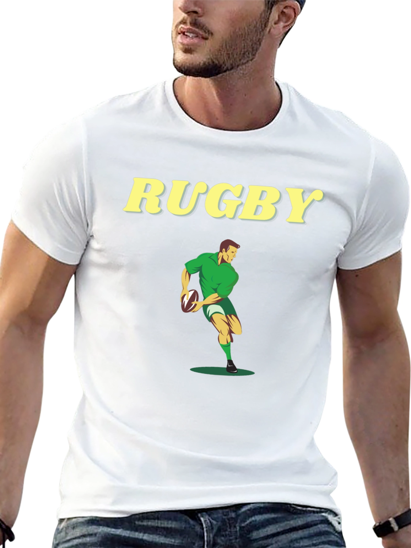 Rugby Player Graphic Tee - Black Cotton