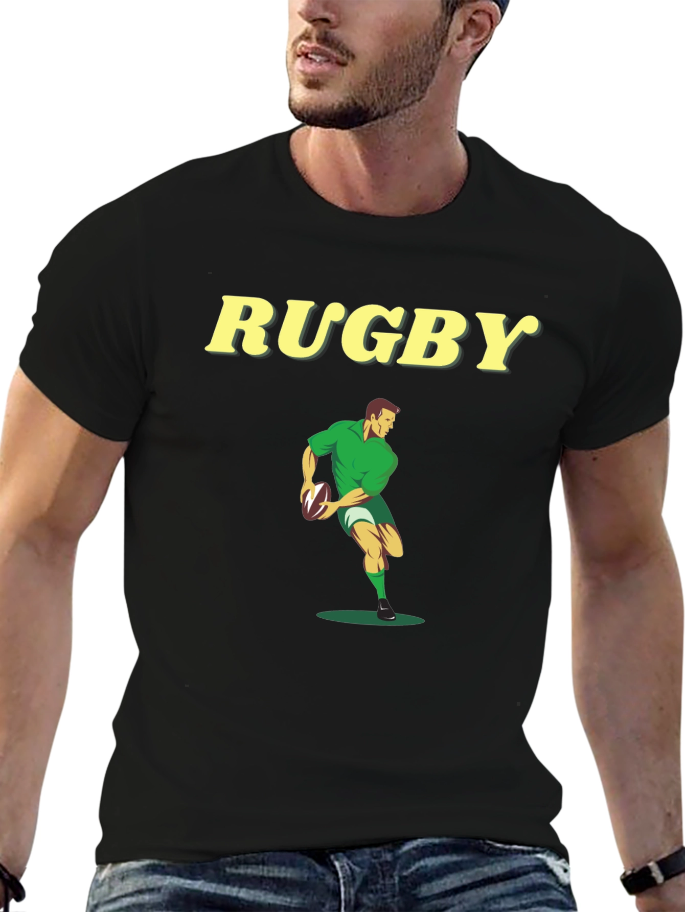 Rugby Player Graphic Tee - Black Cotton