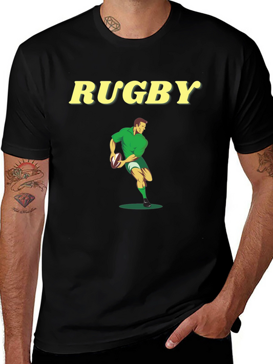 Rugby Player Graphic Tee - Black Cotton