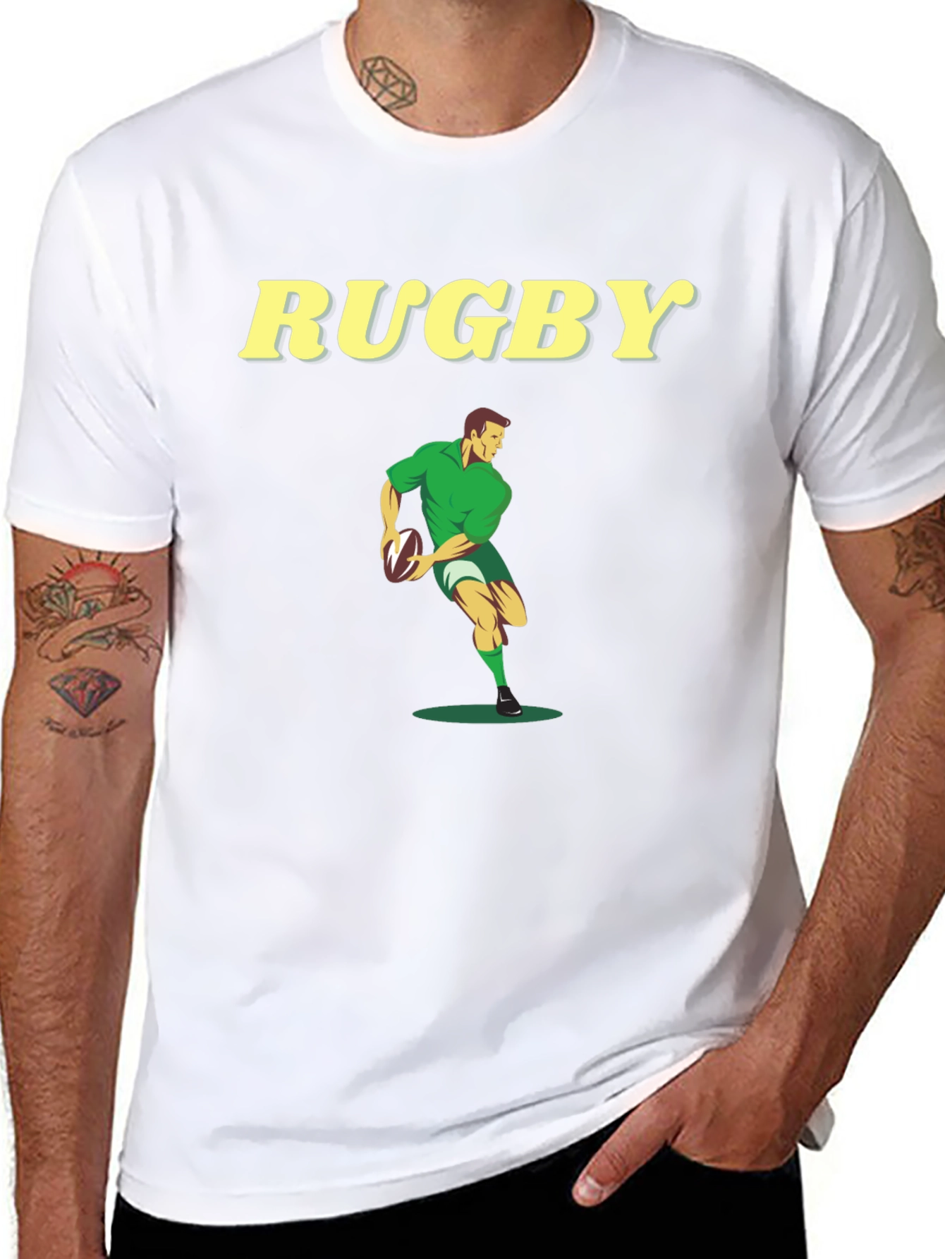 Rugby Player Graphic Tee - Black Cotton