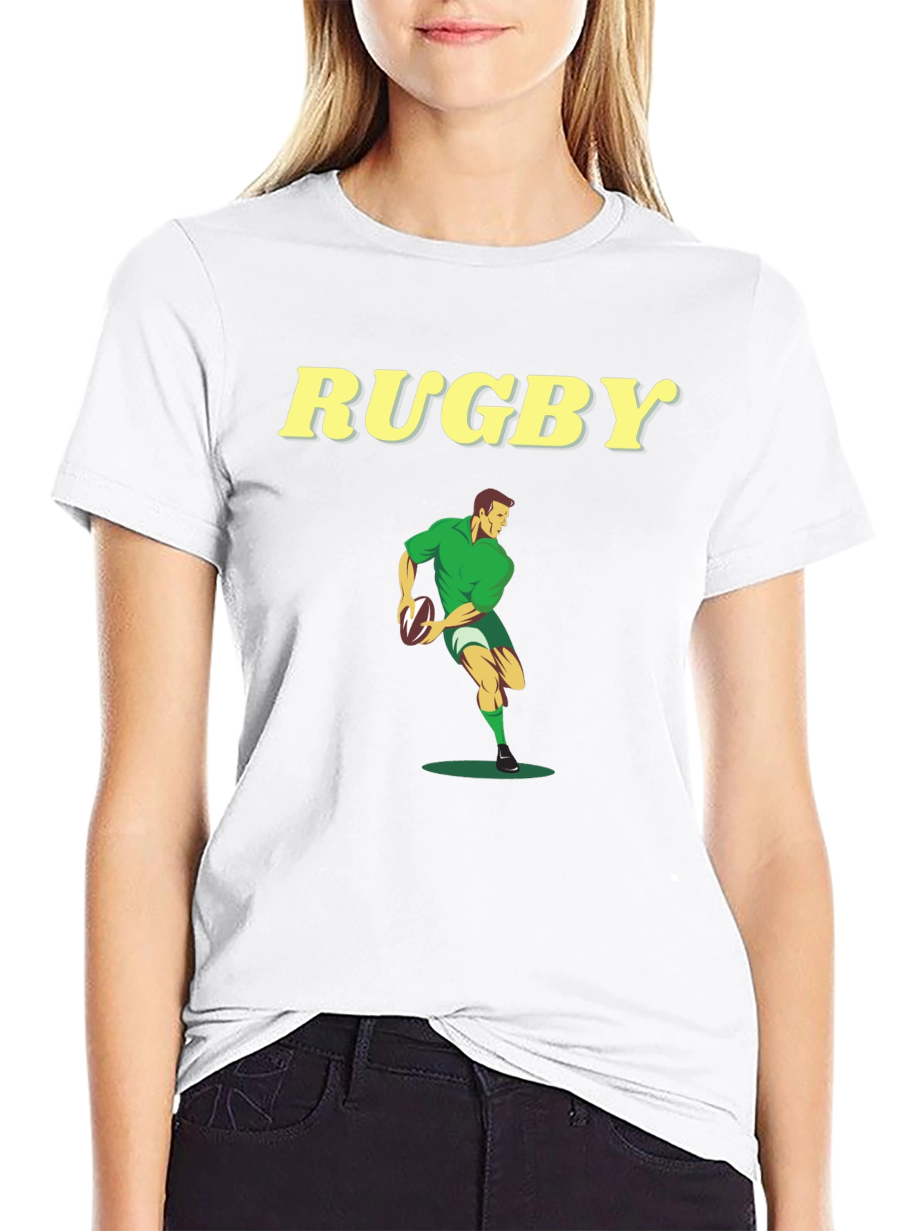Rugby Player Graphic Tee - Black Cotton