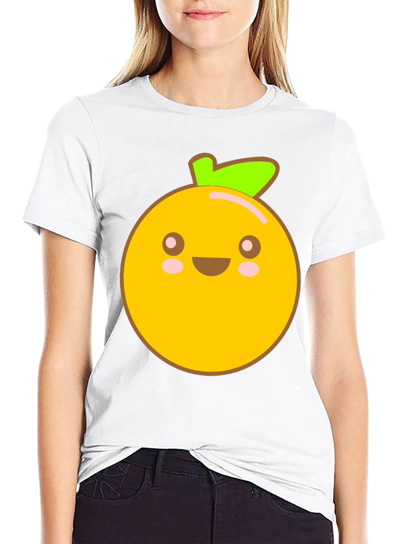 Kawaii Orange Graphic Tee - Cute Fruit Shirt