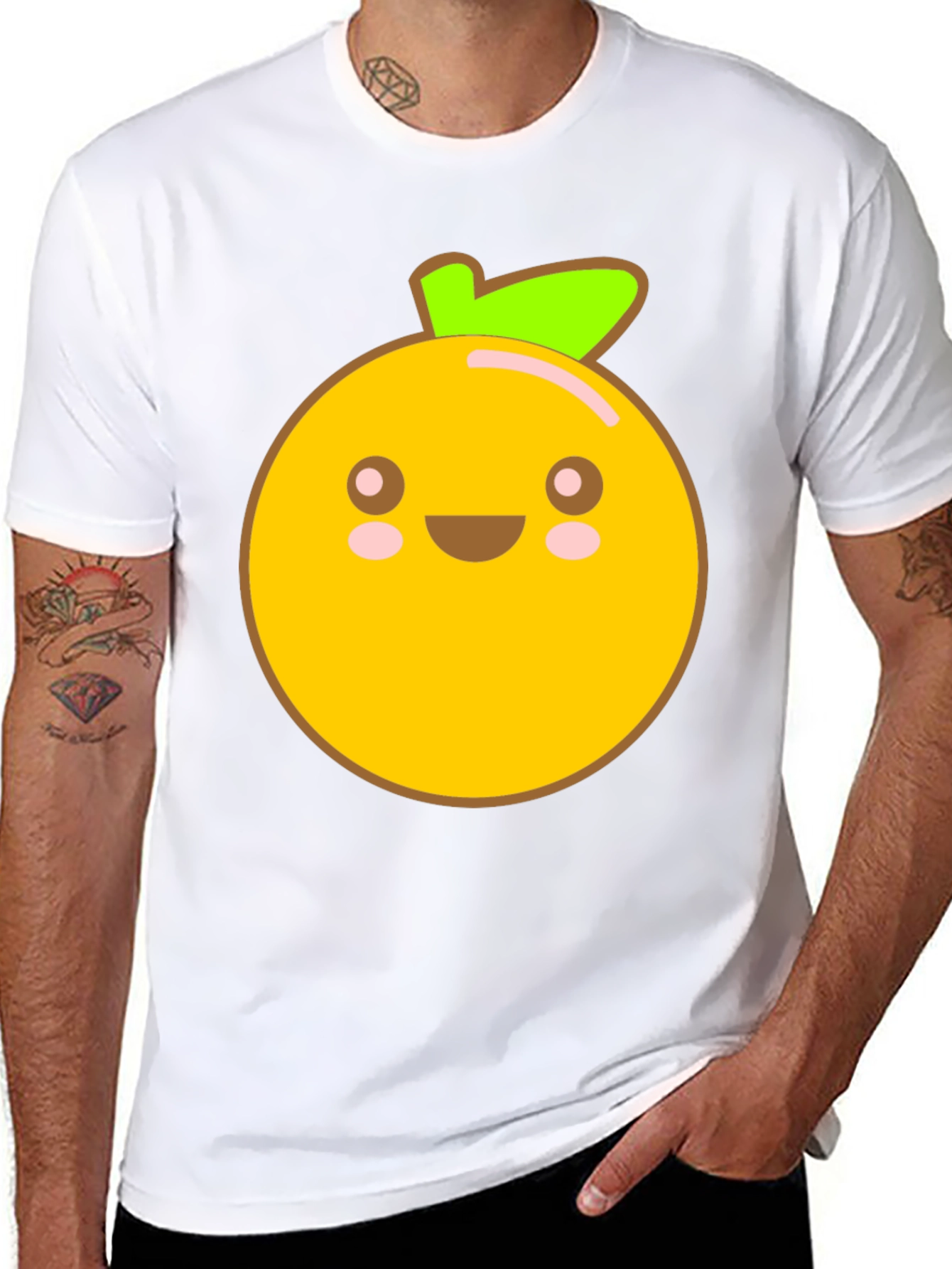 Kawaii Orange Graphic Tee - Cute Fruit Shirt